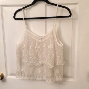 American Eagle Tiered White Lace Top